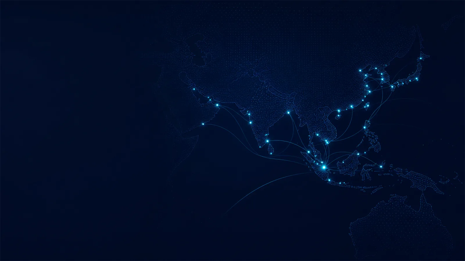 Night view across a working port network
